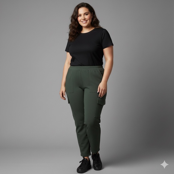 ONE 5 ONE Olive Green Women’s Cargo Pants Preppy Minimalist - Picture 1 of 6